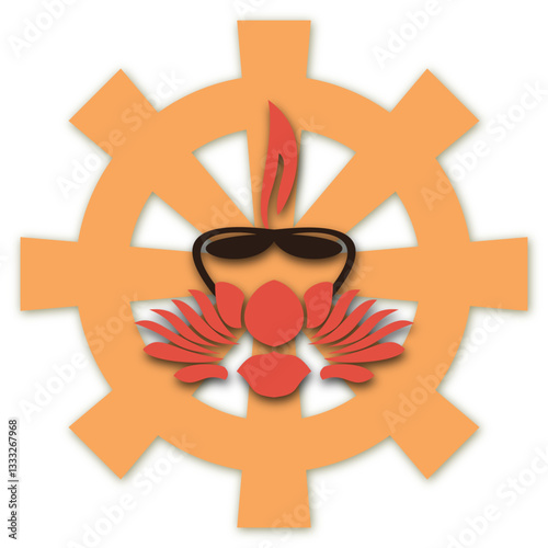 Dharma chakra Lotus and Oil lamp