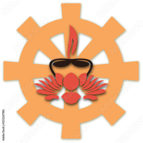 Dharma chakra Lotus and Oil lamp