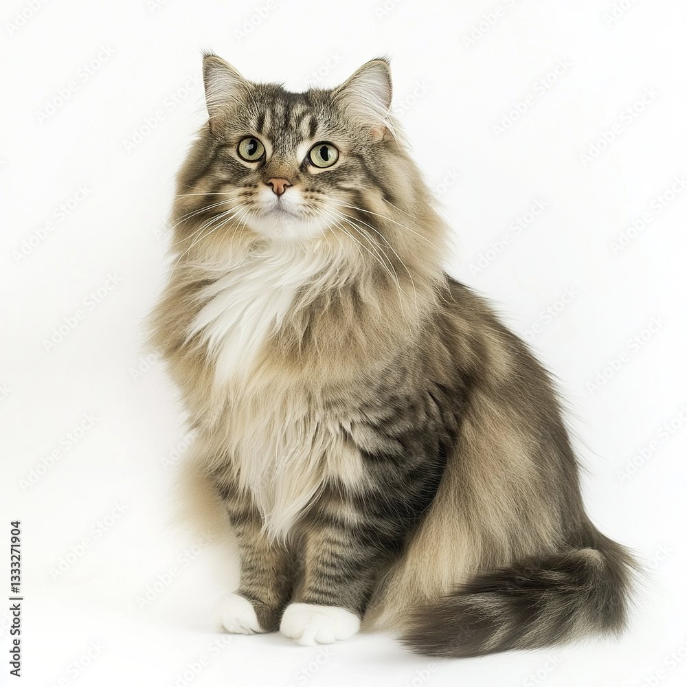 fluffy Ragamuffin cat sitting gracefully with soft expression fluffy Ragamuffin cat sitting gracefully with soft expression