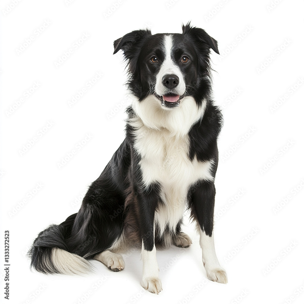 full body of Border Collie sitting on white background full body of Border Collie sitting on white background