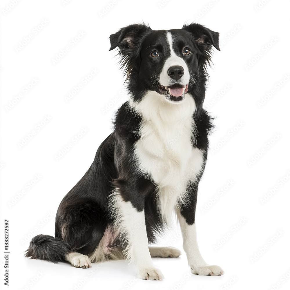 full body of Border Collie sitting on white background full body of Border Collie sitting on white background