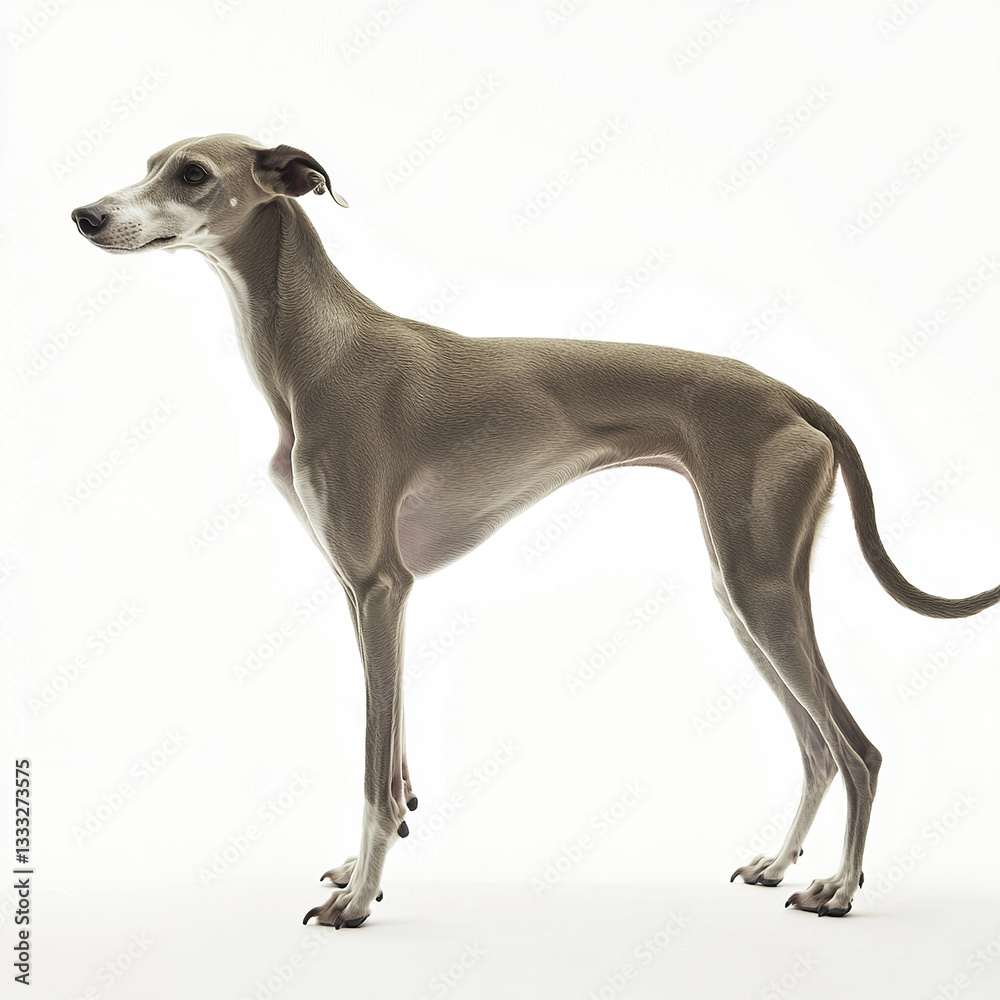 Graceful greyhound standing with athletic build on white background Graceful greyhound standing with athletic build on white background