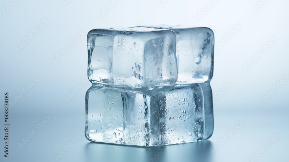 Two Wet Ice Cubes Stacked Closeup Studio Shot Two Wet Ice Cubes Stacked Closeup Studio Shot