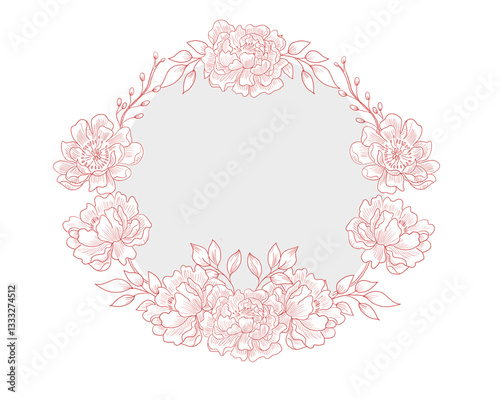 Hand Drawn Peony Flower Wreath