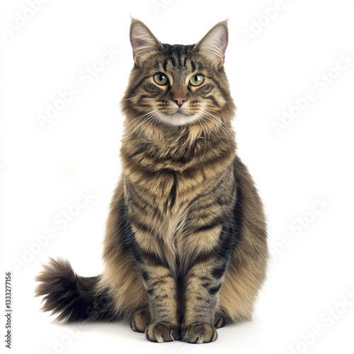 majestic Highlander cat sitting proudly on white background