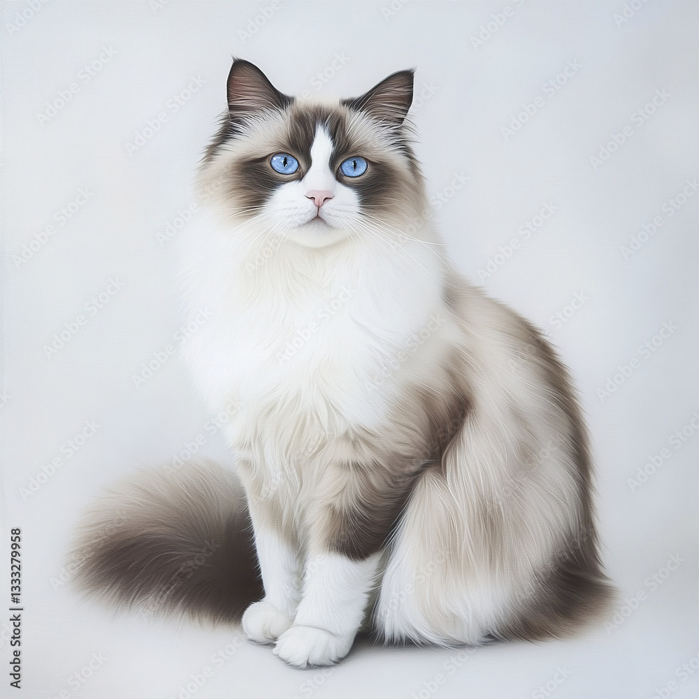 poised Ragdoll cat sitting with calm gaze poised Ragdoll cat sitting with calm gaze