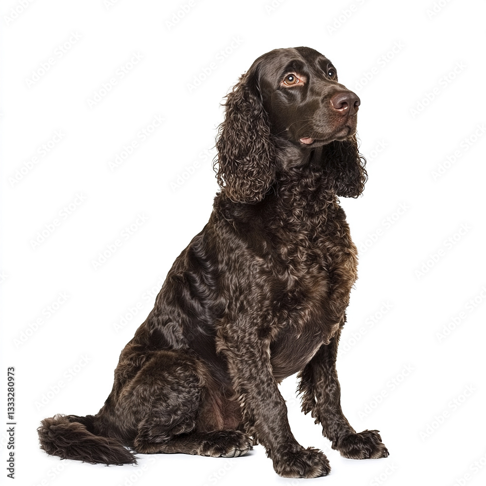 American Water Spaniel sitting on white background American Water Spaniel sitting on white background