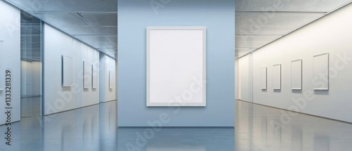 Modern art gallery interior with empty frames on walls  minimalistic design for showcasing artwork in a stylish exhibition space