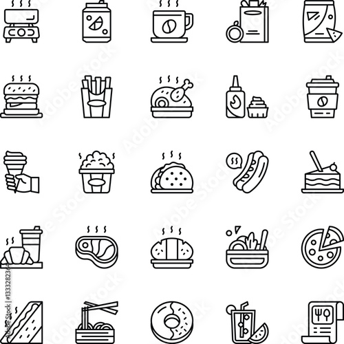 Food and Beverage color icon set. Vector Illustration. Set of 25 Food and Beverage web icons in color style