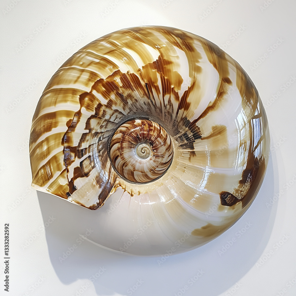 Obraz premium spiral shell with brown patterns on white background