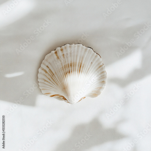 single seashell on white background with soft shadows
