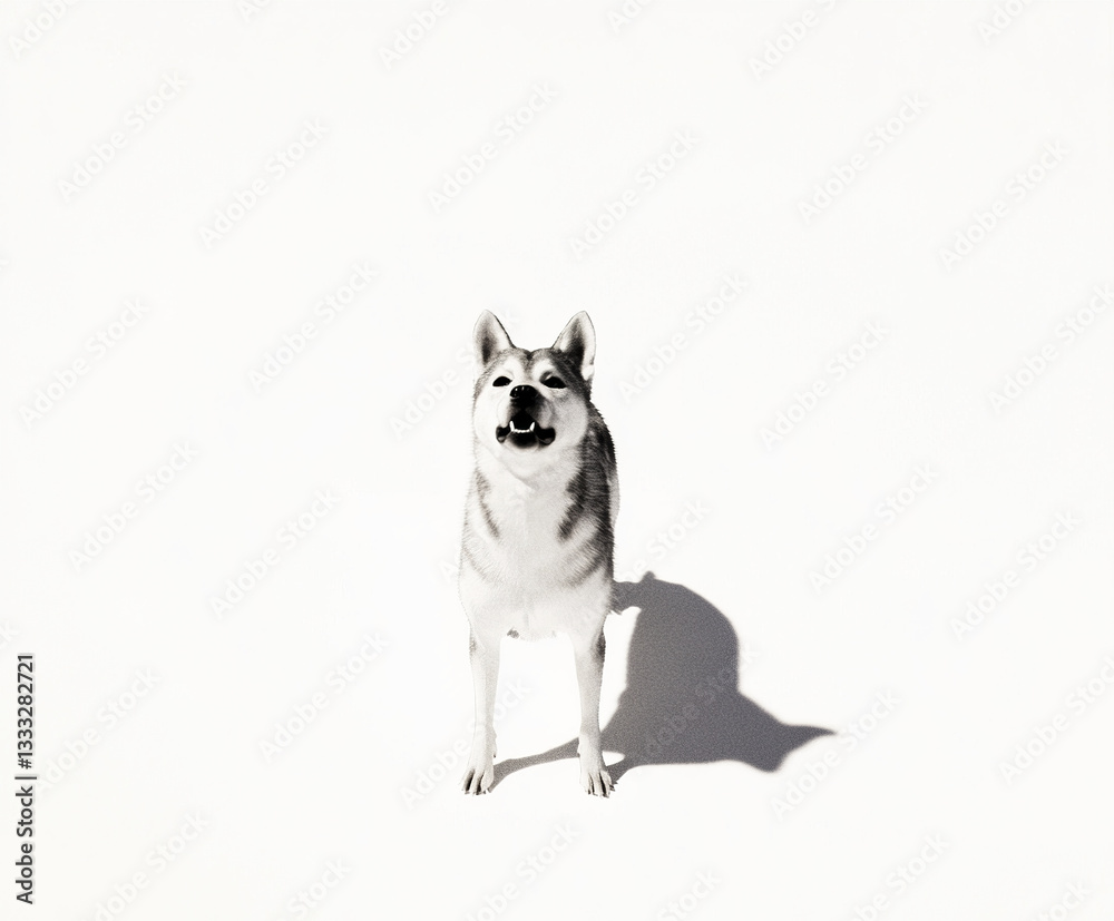 Shiba Inu standing on white background, casting shadow Shiba Inu standing on white background, casting shadow