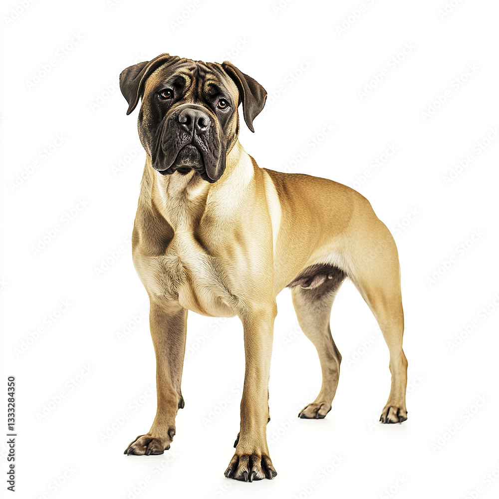 Bullmastiff standing confidently on white background Bullmastiff standing confidently on white background