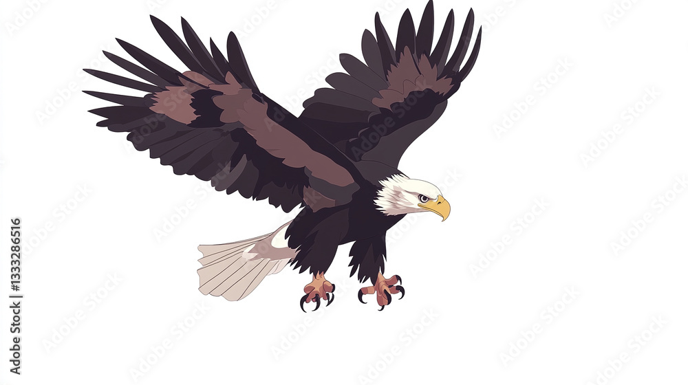 Obraz premium Illustration of American bald eagle flying with wings spread wide
