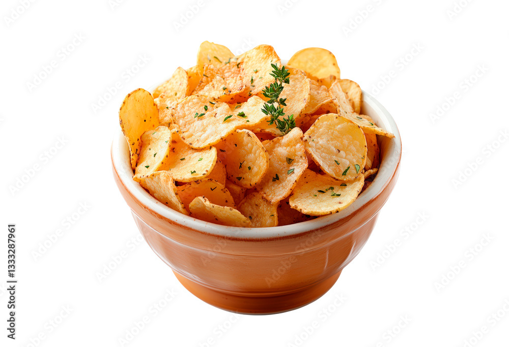 Bowl of crispy potato chips isolated on transparent background Bowl of crispy potato chips isolated on transparent background