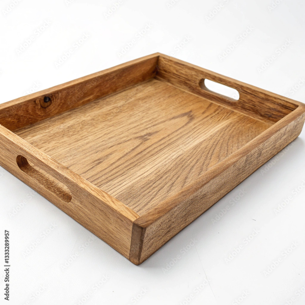 One empty wooden tray isolated on white One empty wooden tray isolated on white
