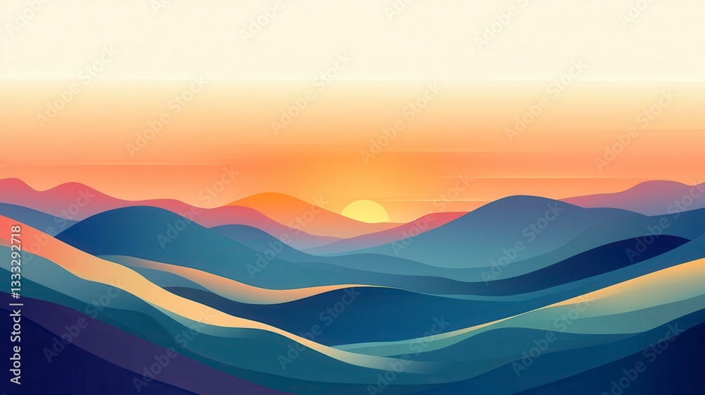 Serene Sunset Over Rolling Hills Abstract Landscape Illustration Serene Sunset Over Rolling Hills Abstract Landscape Illustration