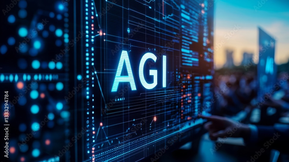AGI Artificial general Intelligence Advanced intelligence network on a digital screen. AGI Artificial general Intelligence Advanced intelligence network on a digital screen.