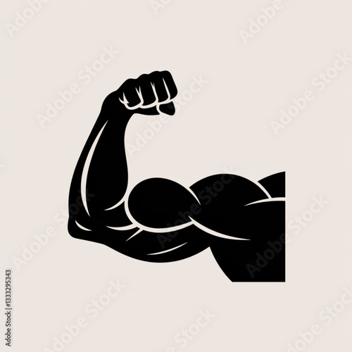 Black silhouette of muscular flexed arm and clenched fist symbolizing strength fitness bodybuilding and physical power