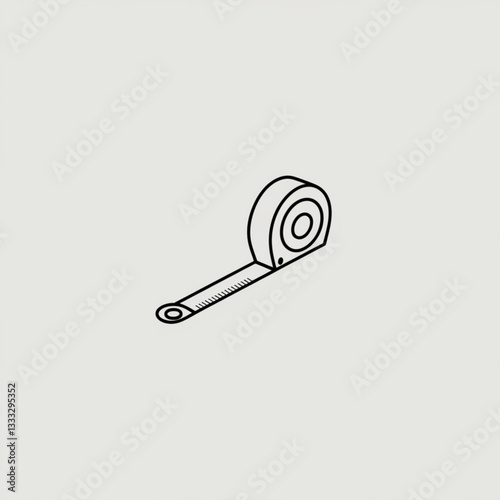 Minimalist black outline of measuring tape tool isolated on light background representing construction accuracy or DIY projects