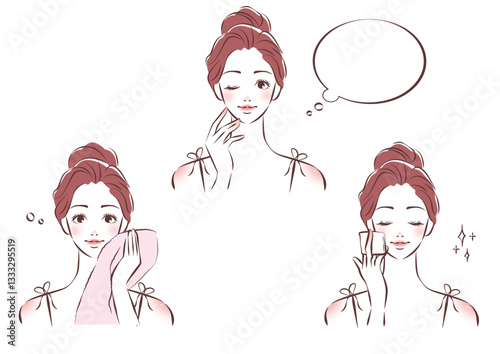 スキンケアをするお団子ヘアの可愛い女の子
