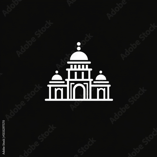 Simple courthouse or state capitol icon in white isolated on dark background
