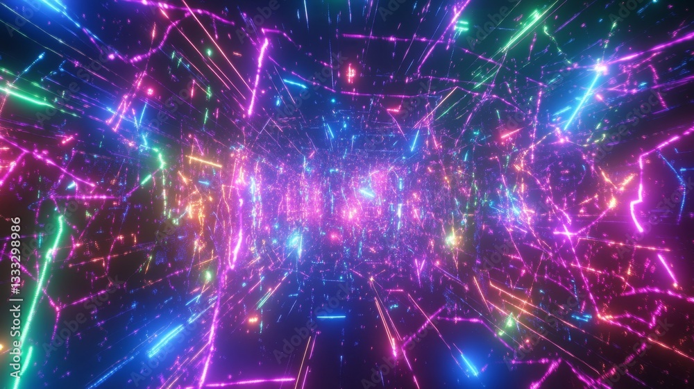 Obraz premium Exploring virtual reality cyberspace digital realm interactive experience neon environment immersive viewpoint futuristic concept
