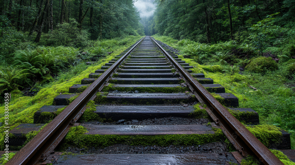 hauntingly beautiful scene of abandoned railway tracks surrounded by lush greenery hauntingly beautiful scene of abandoned railway tracks surrounded by lush greenery