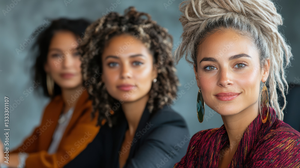 Fototapeta premium Empowered women at press conference showcasing cultural diversity and unity