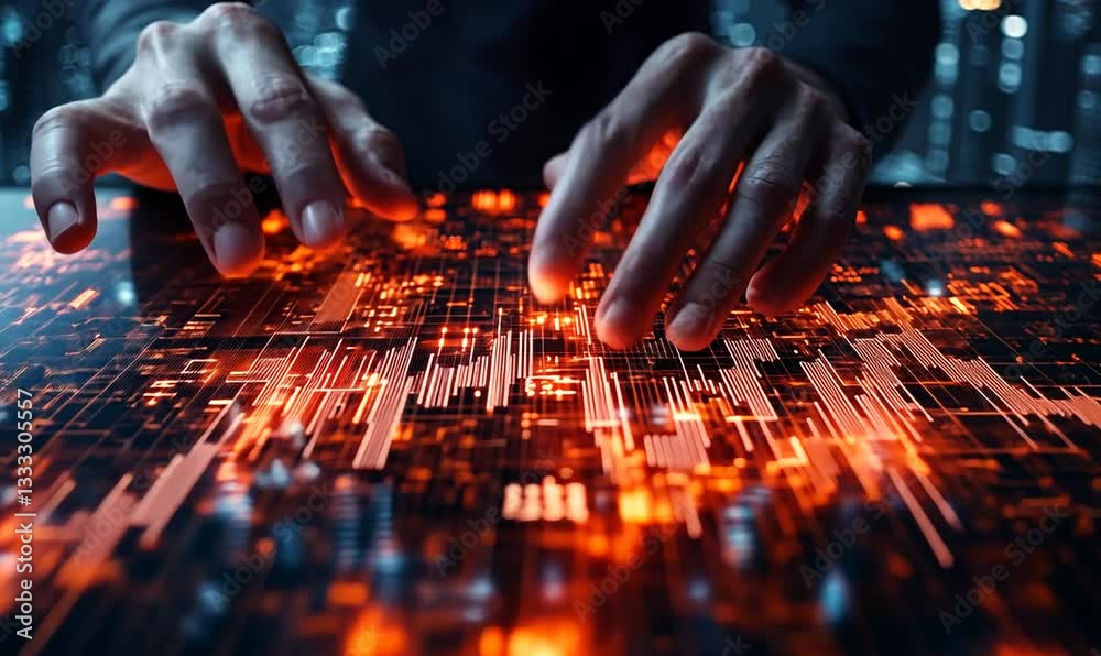 custom made wallpaper toronto digitalHands manipulating a digital interface with glowing data visualizations in a futuristic setting