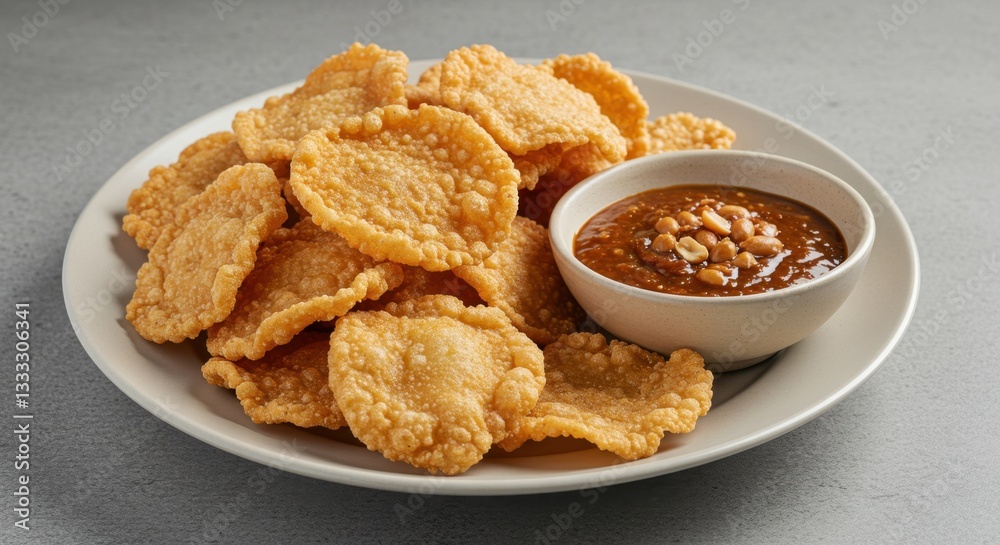Crispy Krupuk Snacks with Spicy Peanut Sauce: A Delicious Indonesian Culinary Delight Crispy Krupuk Snacks with Spicy Peanut Sauce: A Delicious Indonesian Culinary Delight