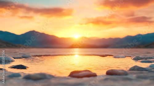 Breathtaking sunset over tranquil lake nature's eco-beauty scenic landscape serene environment