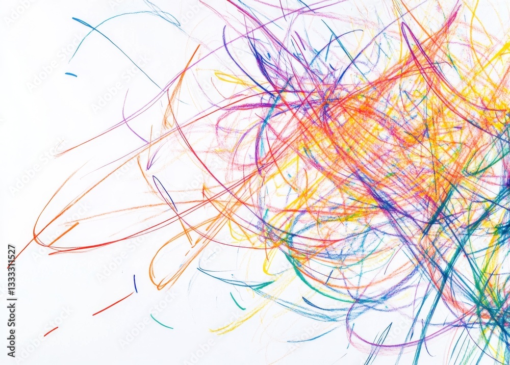 Fototapeta premium Abstract Drawing of Colorful Lines on White Background