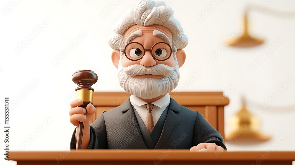 Legal proceedings featuring animated judge courtroom 3d art professional setting