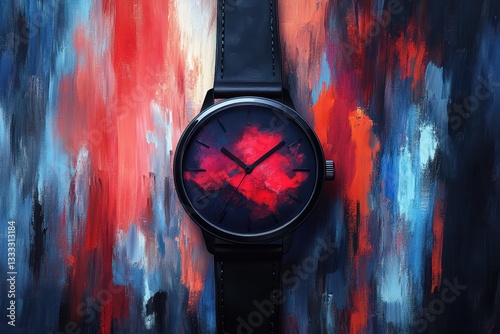 Artistic Watch on Colorful Abstract Background with Vibrant Hues