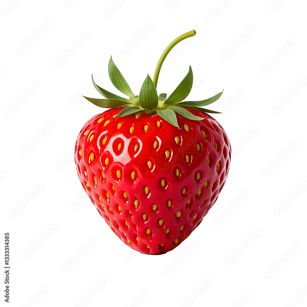 Fresh ripe strawberry isolated on white background with green leaves Fresh ripe strawberry isolated on white background with green leaves