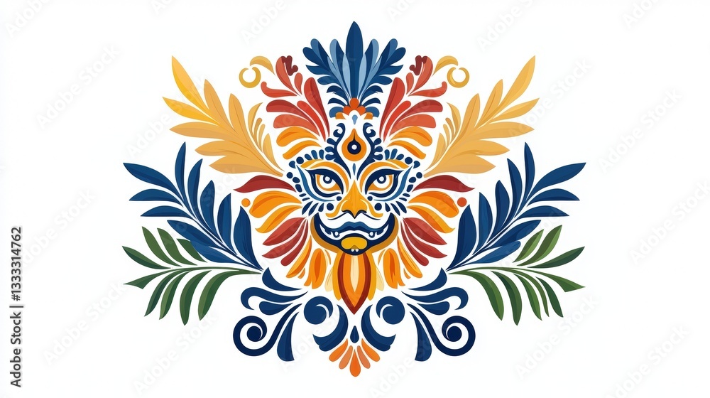 Obraz premium Vibrant Floral Design with Colorful Lion Motif and Intricate Decorative Elements