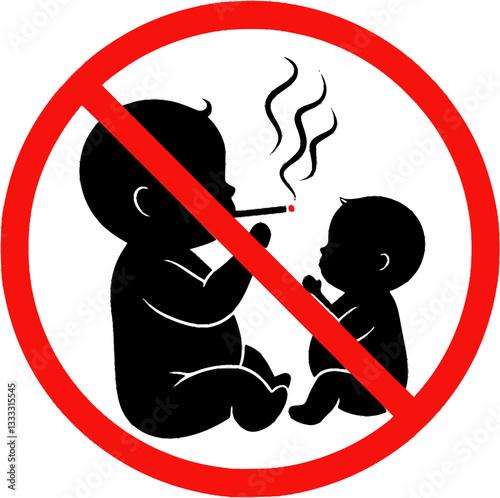 Red prohibition sign with smoking fetal baby outline style, abortion icon concept vector illustration
