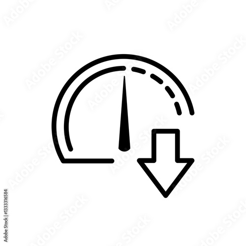 Speedometer Icon with Downward Arrow –Indicating Performance Drop