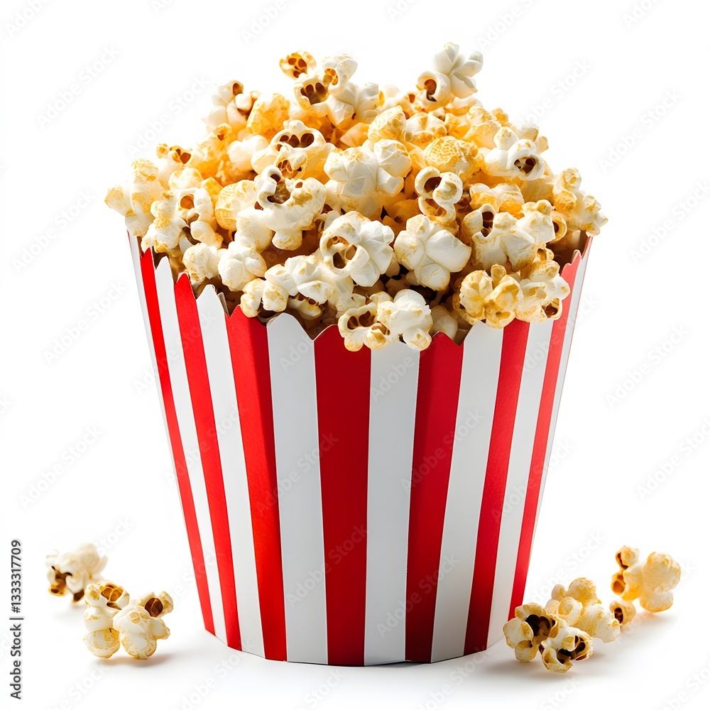 Delicious Buttery Popcorn in Red Striped Bucket Delicious Buttery Popcorn in Red Striped Bucket
