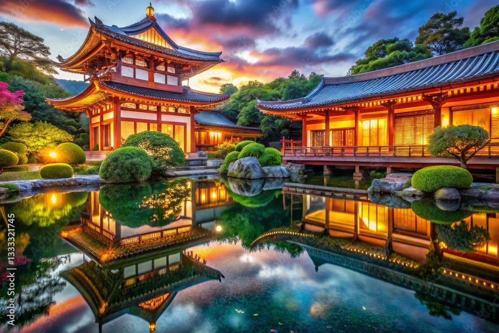 Obraz premium Serene Asian Temple Reflection