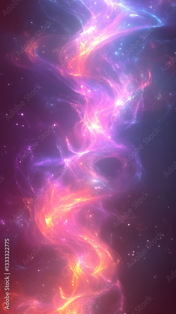 Swirling Cosmic Nebula Displaying Vibrant Colors and Many Tiny Stars Swirling Cosmic Nebula Displaying Vibrant Colors and Many Tiny Stars