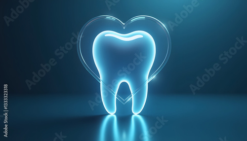 Glowing tooth symbol inside a heart shape, representing quick dental treatment in modern design