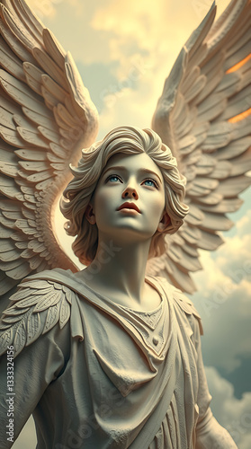 a cool visual of angels in the sky, majestic, mystery, intriguing, created by generated ai