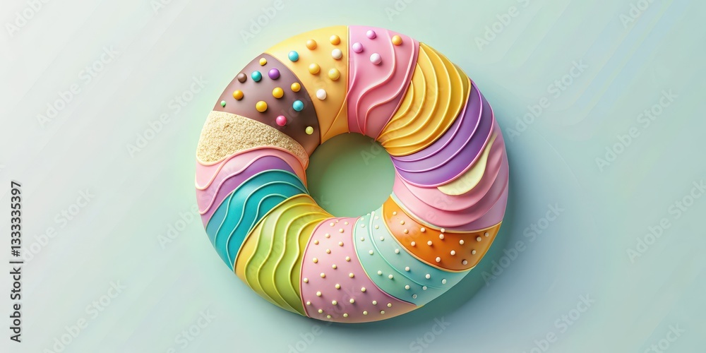 A colorful and vibrant donut chart with swirling patterns of pastel shades in a circular shape , dessert A colorful and vibrant donut chart with swirling patterns of pastel shades in a circular shape , dessert