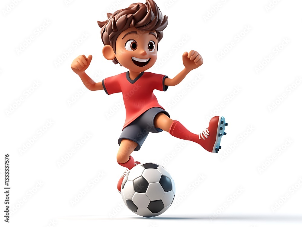 Young boy soccer player kicking ball in bright studio environment Young boy soccer player kicking ball in bright studio environment