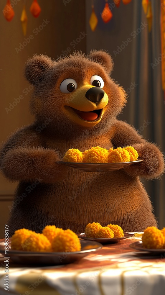 Fototapeta premium Home Cartoon Bear View Makar Sankranti 9:16 Festive