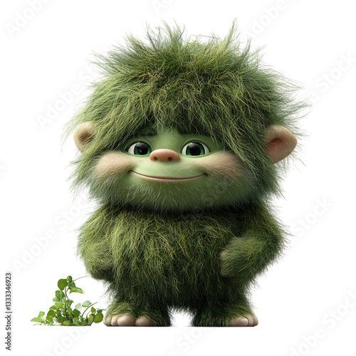 A Fluffy 3D Cartoon Troll with Soft Rounded Features Isolated on Transparent Background