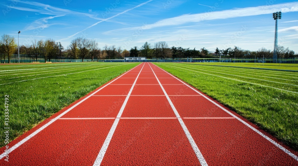 Fototapeta premium Red Running Track on a Sunny Day