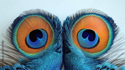 Peacock Feather Eyes Close-up, Studio Shot, Symmetrical Design, Nature Background